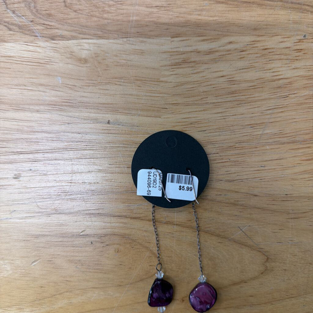 Silver/ Purple Stone Long Drop Earrings