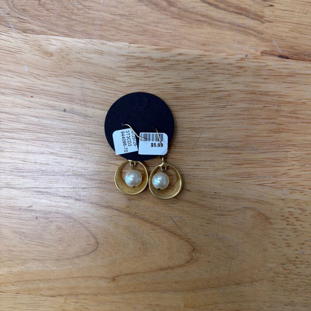 Gold/ Pearl Circle Drop Earrings