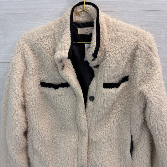 Thread and Supply Cream/ Black Trim Soft Sherpa Cropped Jacket Small