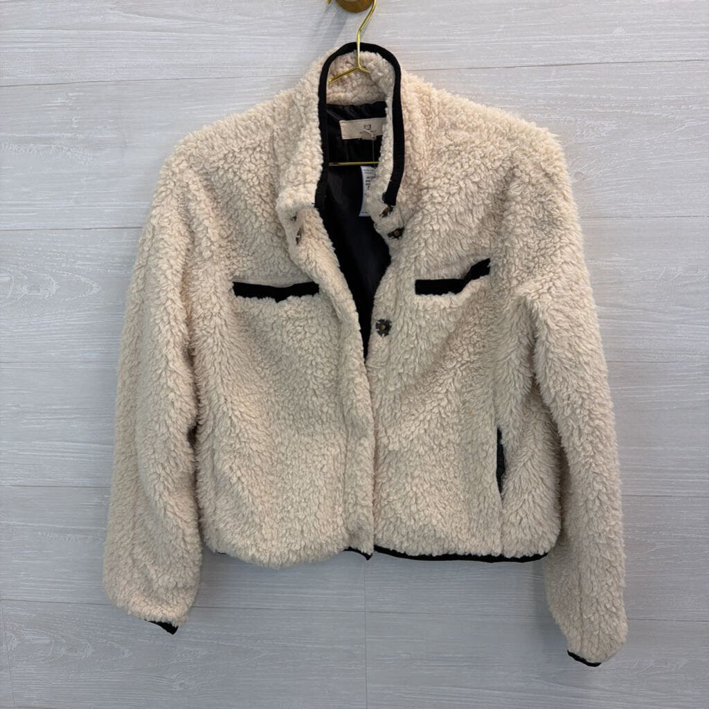 Thread and Supply Cream/ Black Trim Soft Sherpa Cropped Jacket Small