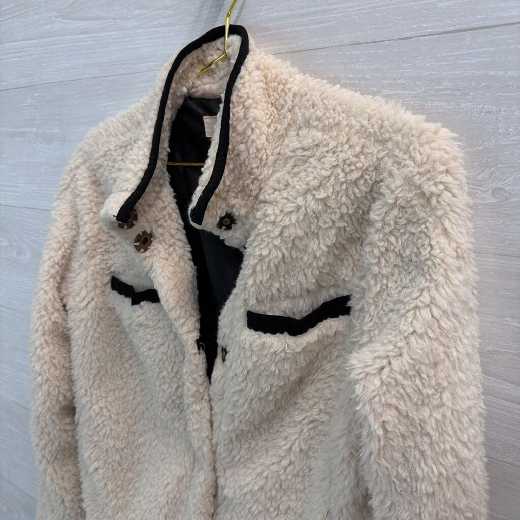 Thread and Supply Cream/ Black Trim Soft Sherpa Cropped Jacket Small