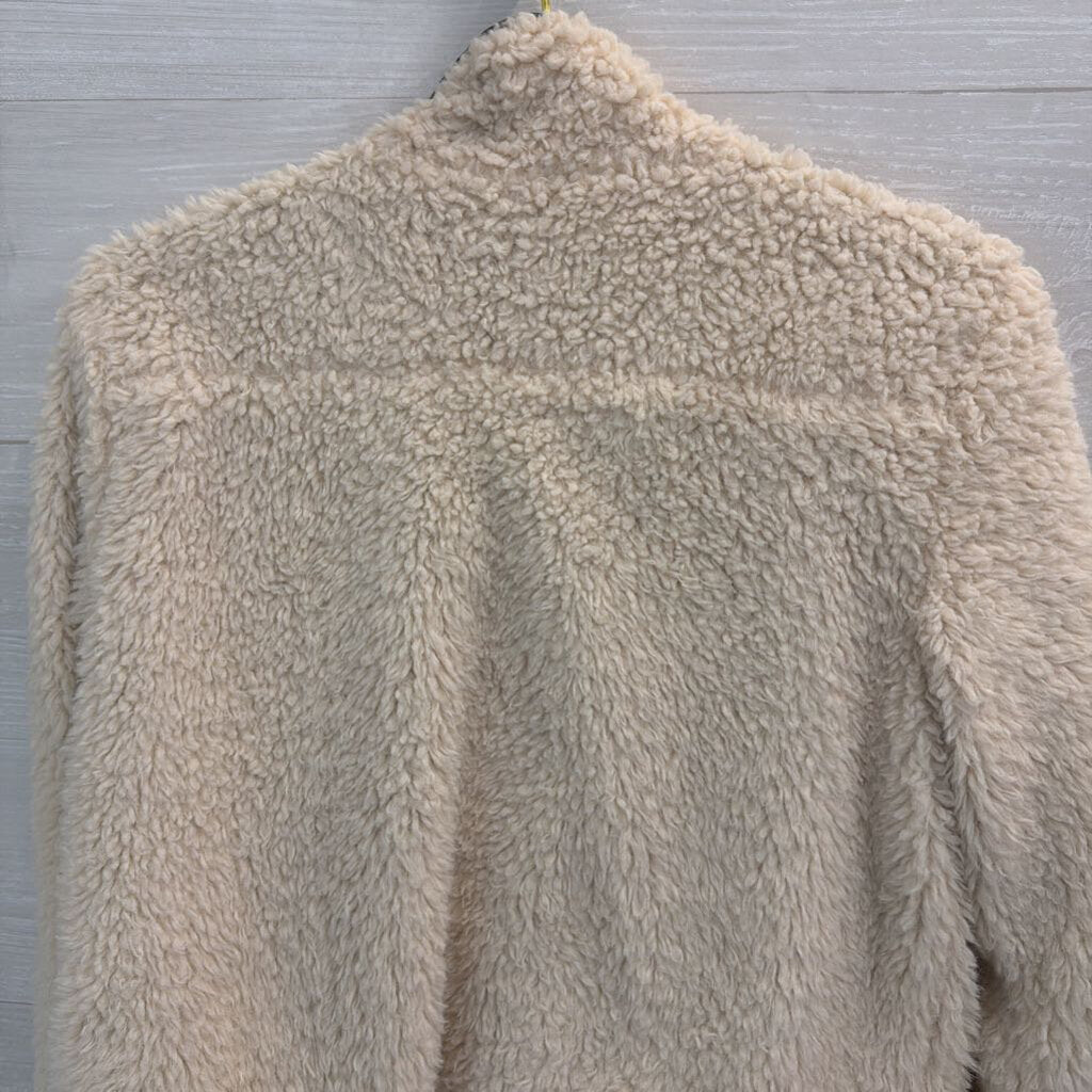 Thread and Supply Cream/ Black Trim Soft Sherpa Cropped Jacket Small