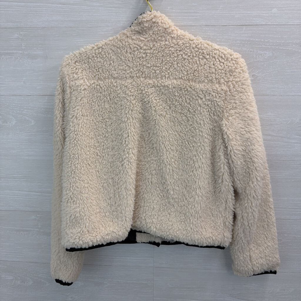 Thread and Supply Cream/ Black Trim Soft Sherpa Cropped Jacket Small