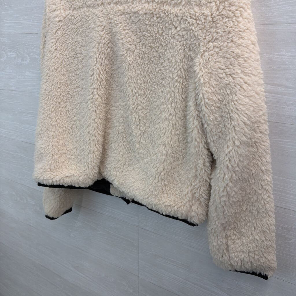 Thread and Supply Cream/ Black Trim Soft Sherpa Cropped Jacket Small