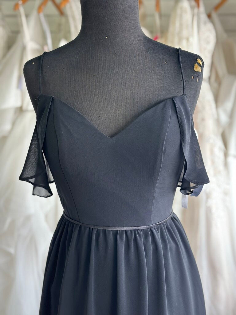 Christina Wu Flutter Sleeve Long Chiffon Dress 0