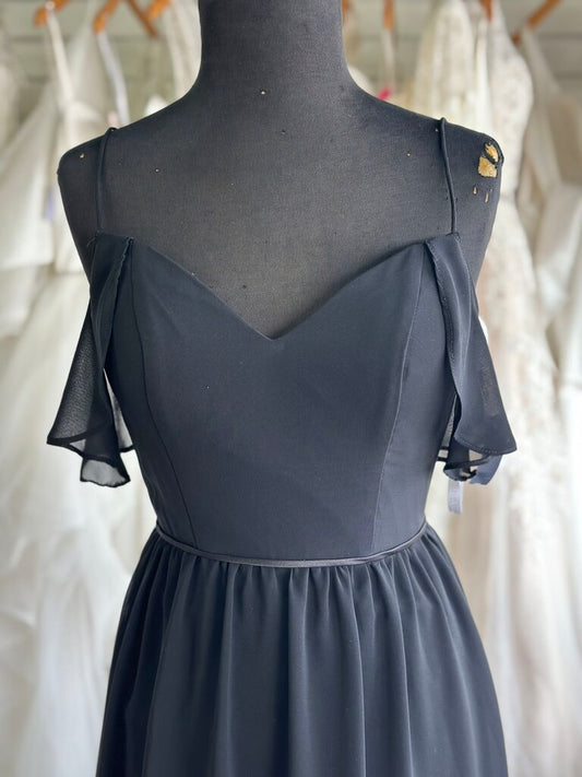 Christina Wu Flutter Sleeve Long Chiffon Dress 0