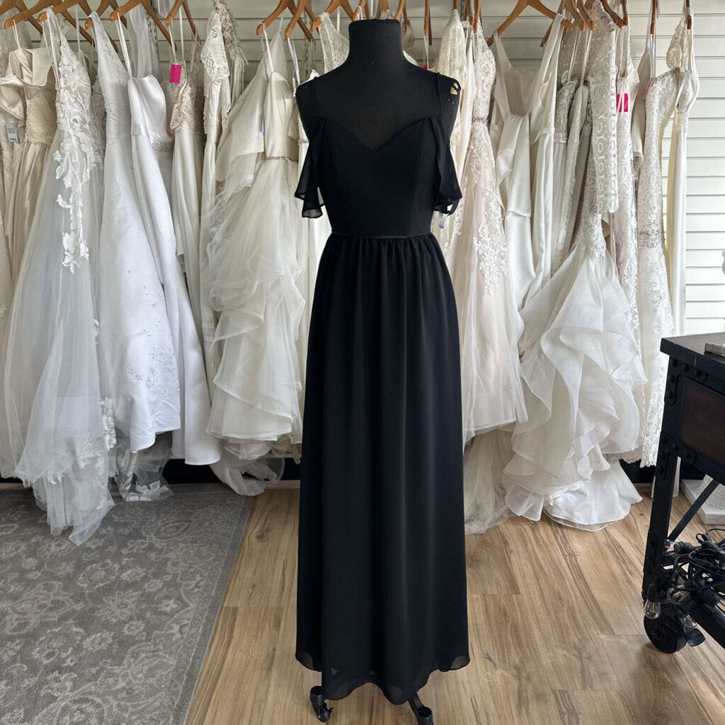 Christina Wu Flutter Sleeve Long Chiffon Dress 0