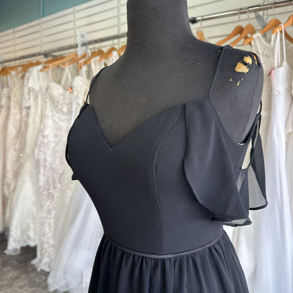 Christina Wu Flutter Sleeve Long Chiffon Dress 0