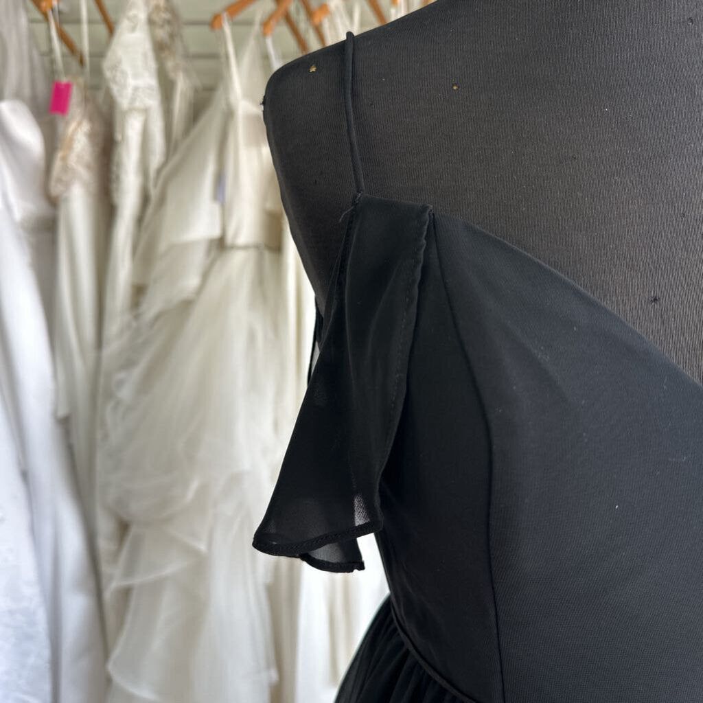 Christina Wu Flutter Sleeve Long Chiffon Dress 0