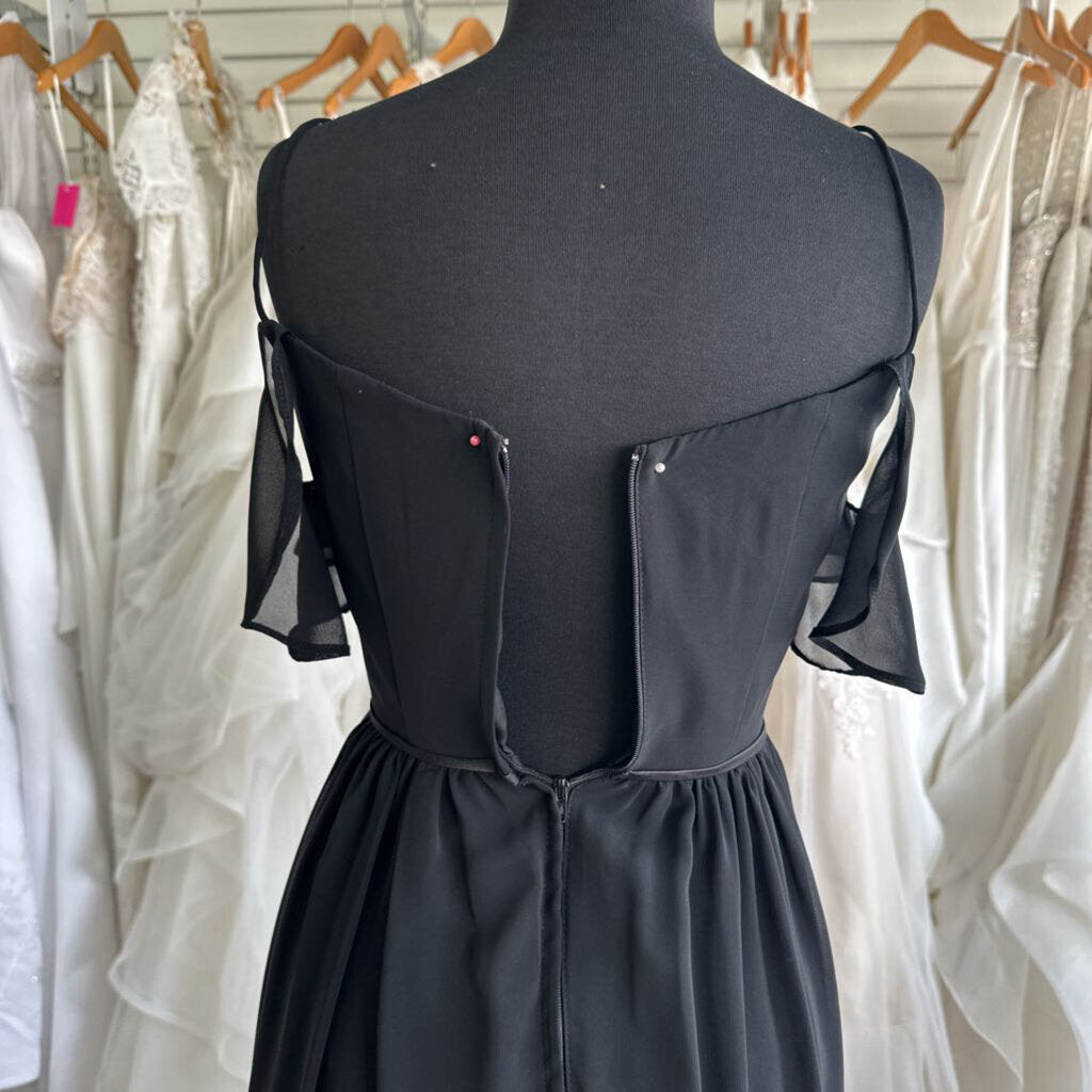 Christina Wu Flutter Sleeve Long Chiffon Dress 0