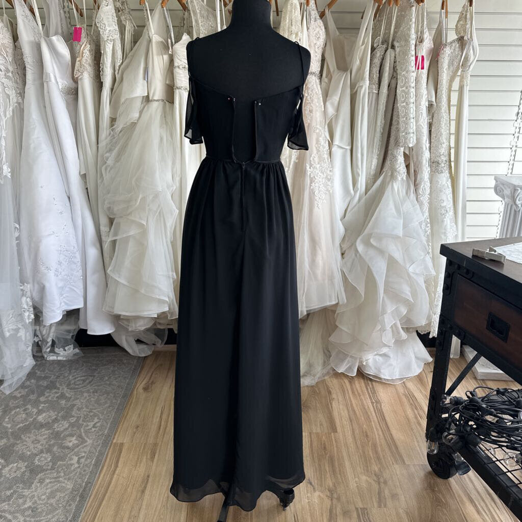 Christina Wu Flutter Sleeve Long Chiffon Dress 0