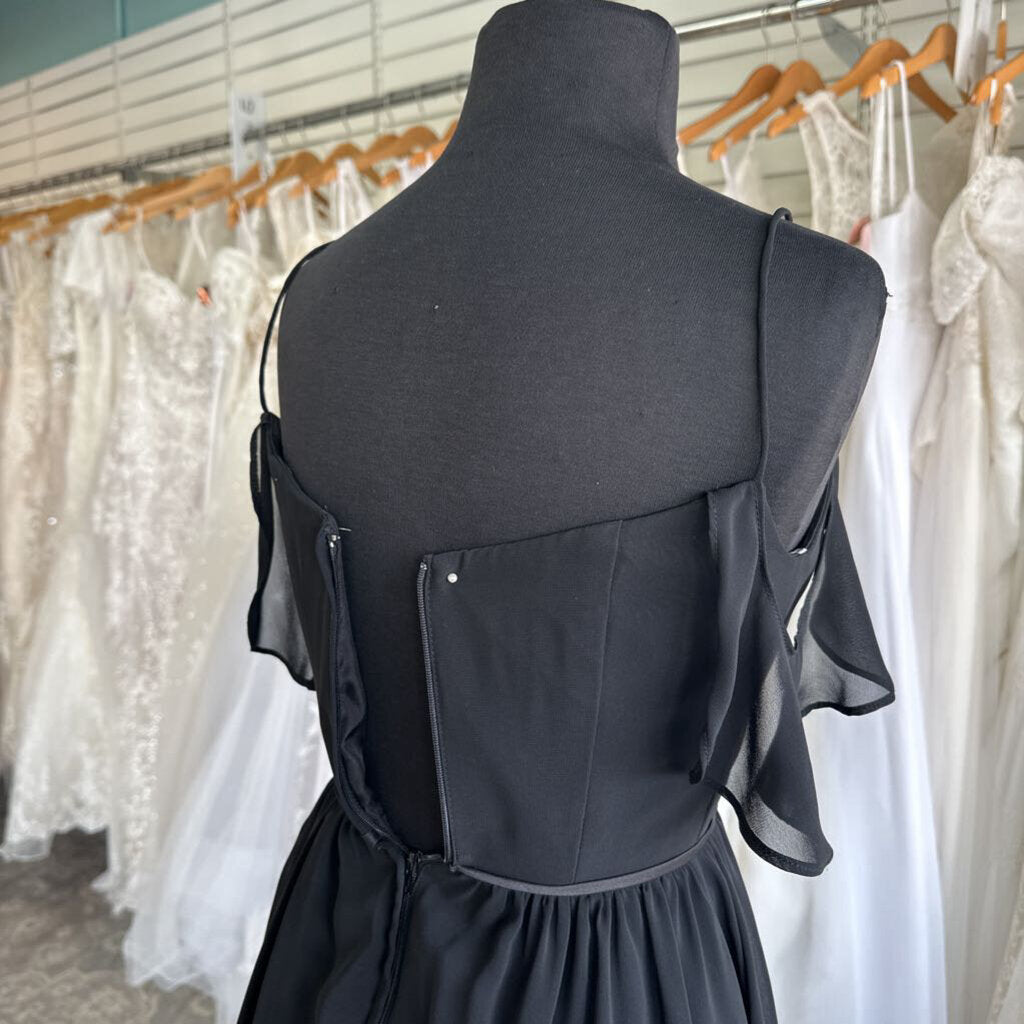 Christina Wu Flutter Sleeve Long Chiffon Dress 0