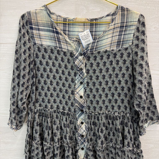 Altar'd State Blue Print Long Sleeve Button Front Top Small