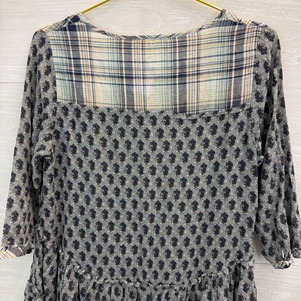 Altar'd State Blue Print Long Sleeve Button Front Top Small