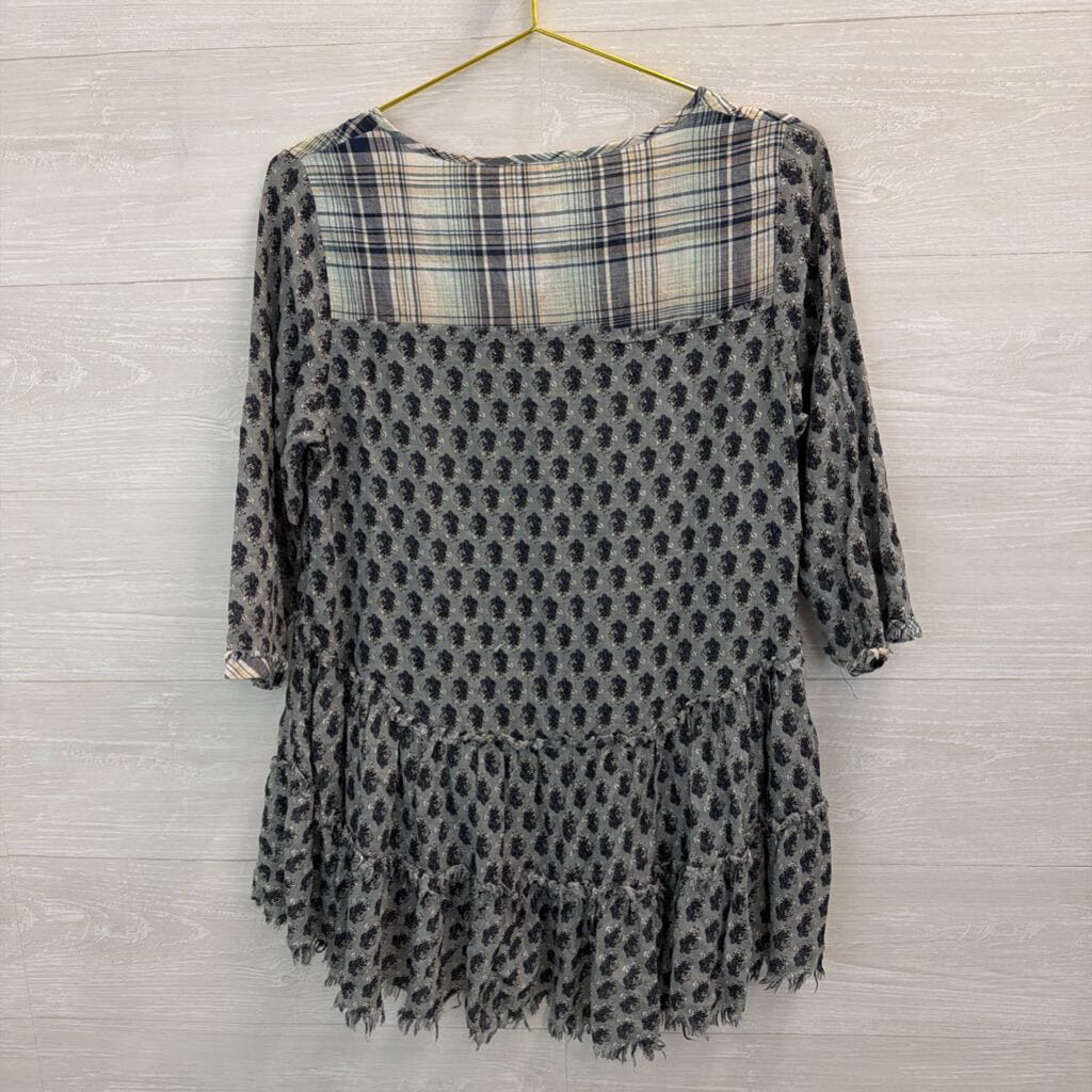 Altar'd State Blue Print Long Sleeve Button Front Top Small