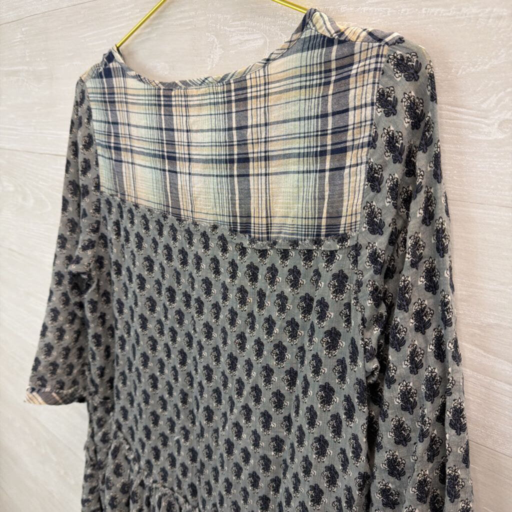 Altar'd State Blue Print Long Sleeve Button Front Top Small