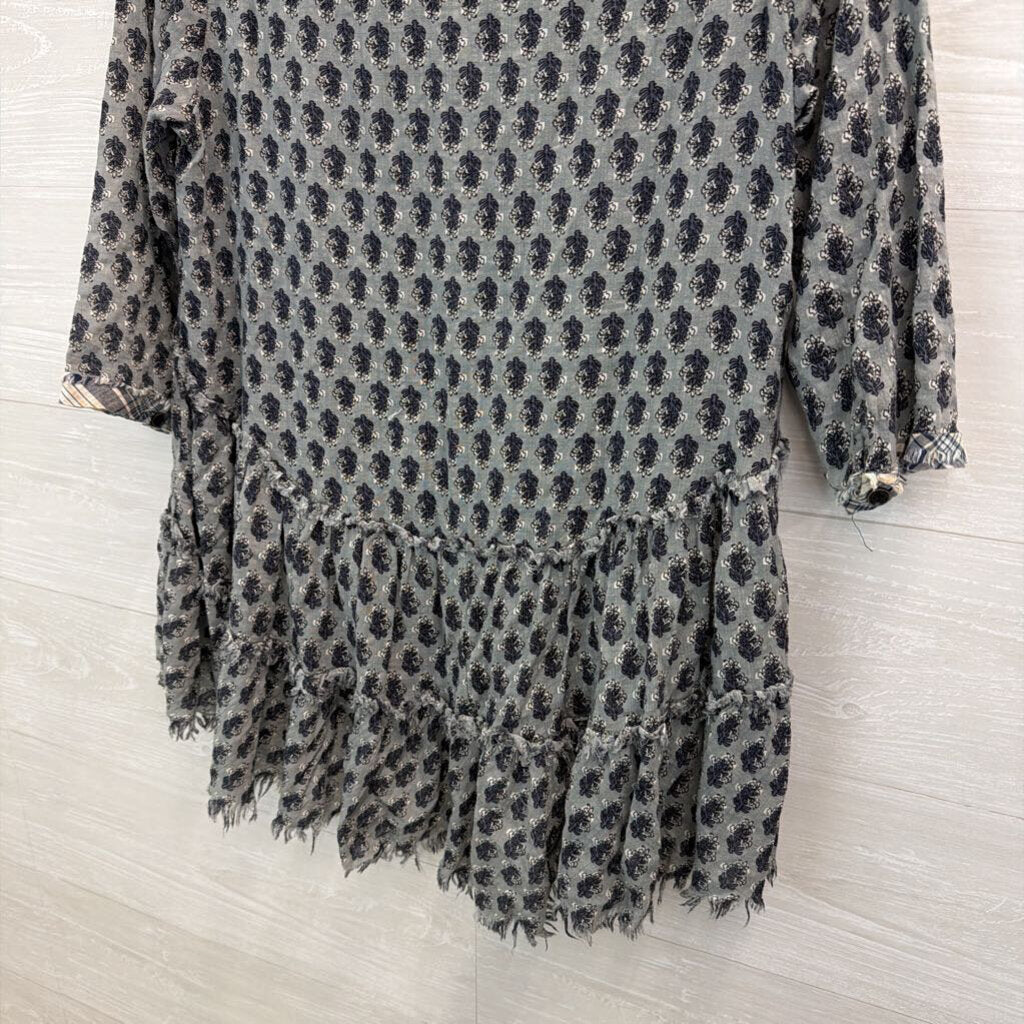 Altar'd State Blue Print Long Sleeve Button Front Top Small