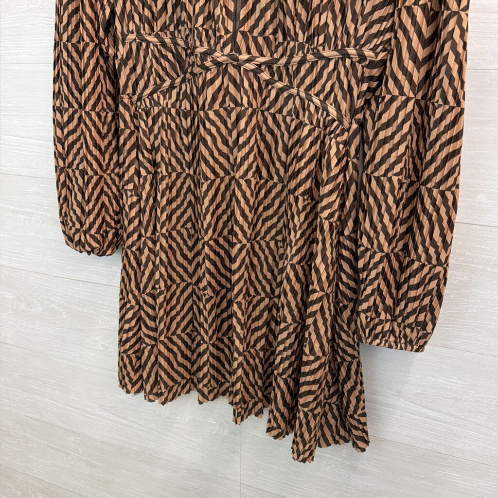 Zara Brown Print Long Sleeve Dress Small