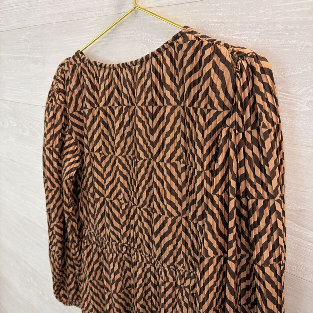 Zara Brown Print Long Sleeve Dress Small