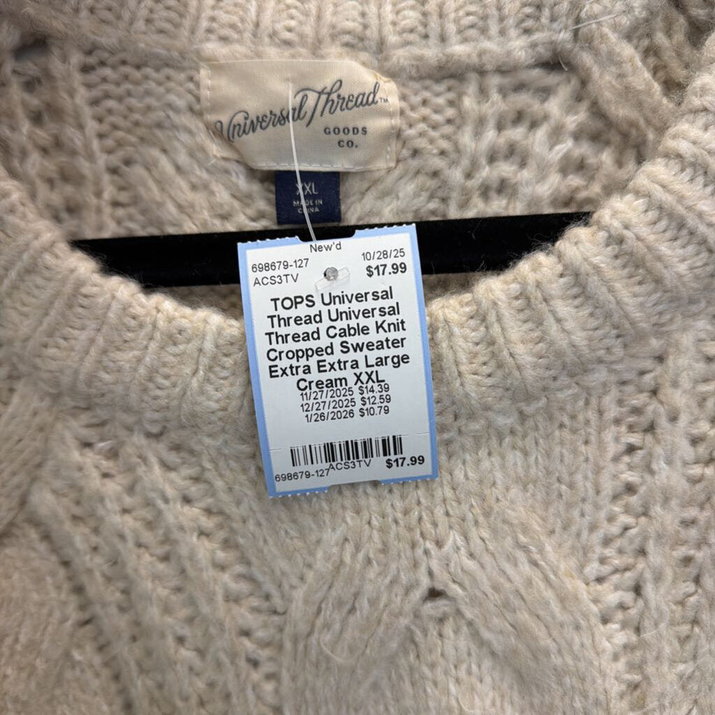Universal Thread Cable Knit Cropped Sweater Extra Extra Large