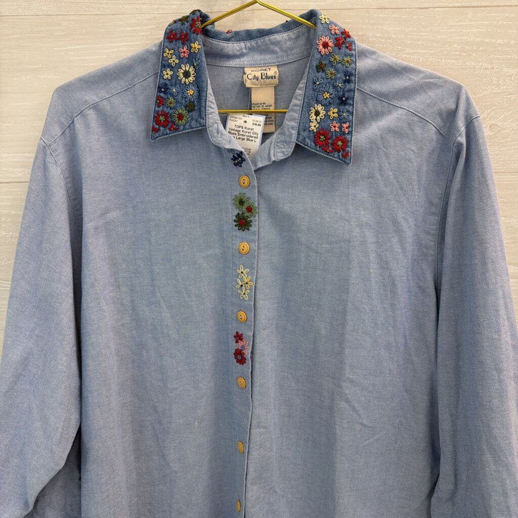 Vintage Koret City Blues Embroidered Top Large