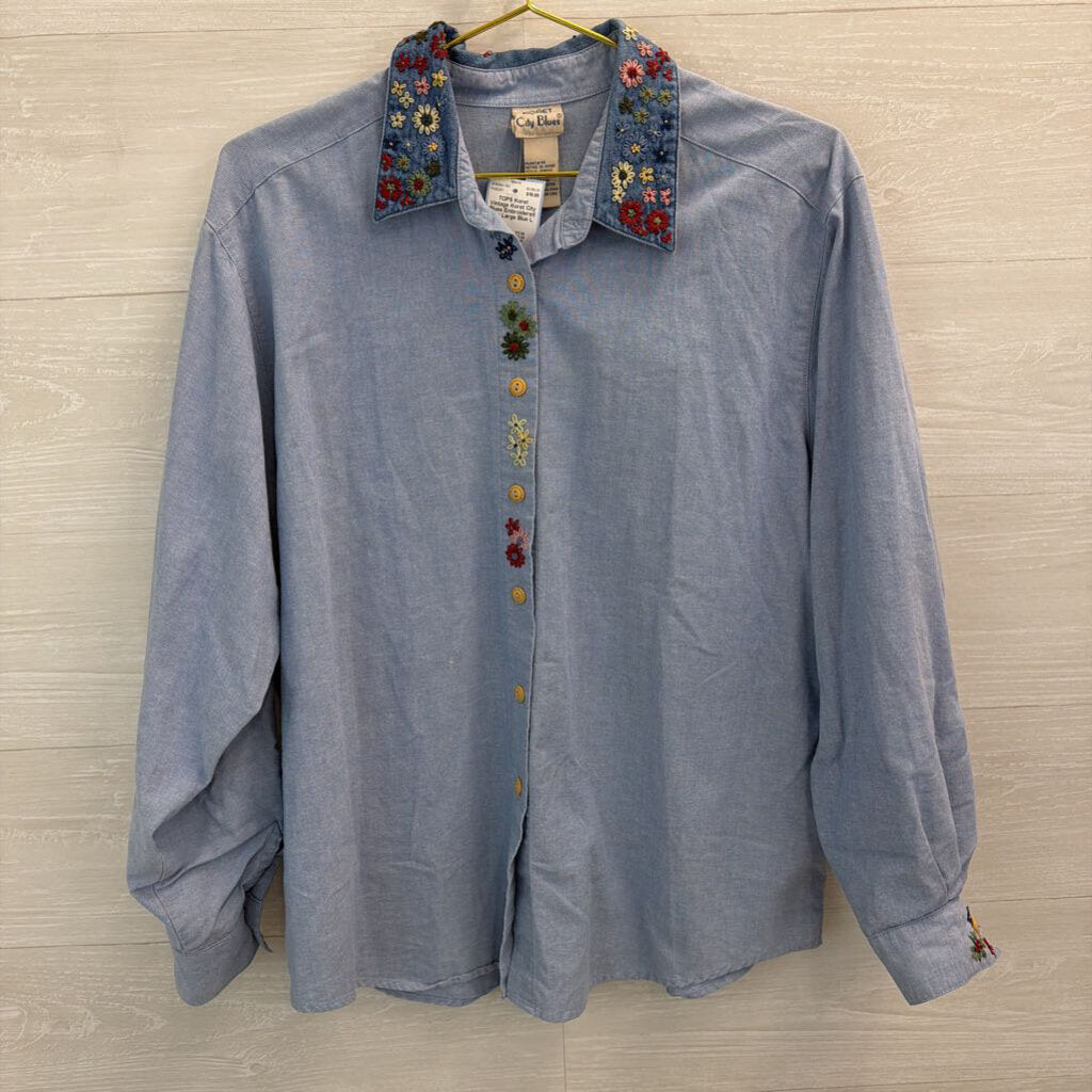 Vintage Koret City Blues Embroidered Top Large