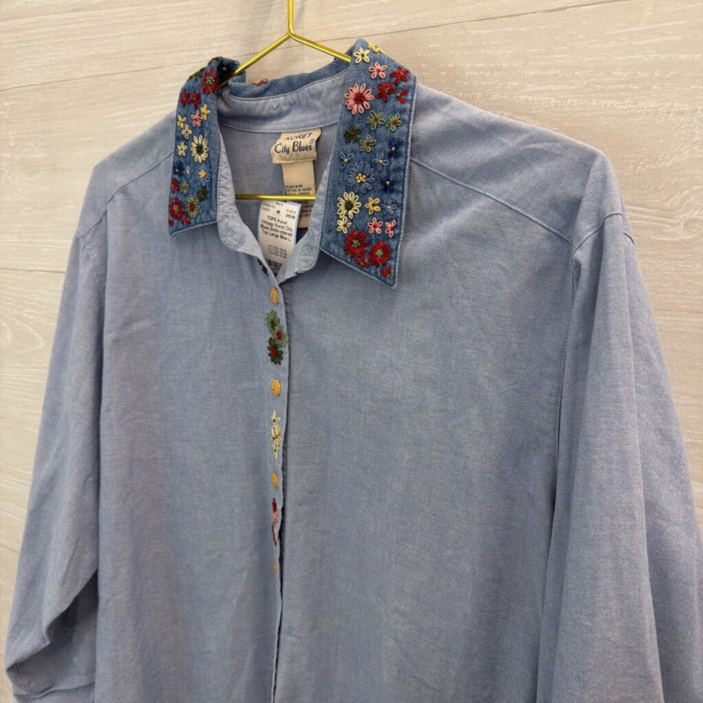 Vintage Koret City Blues Embroidered Top Large