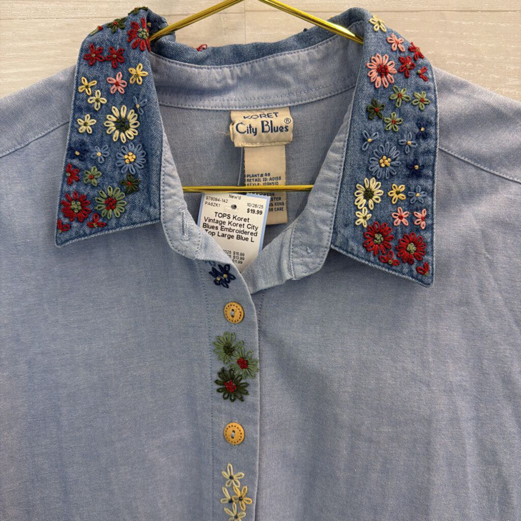 Vintage Koret City Blues Embroidered Top Large