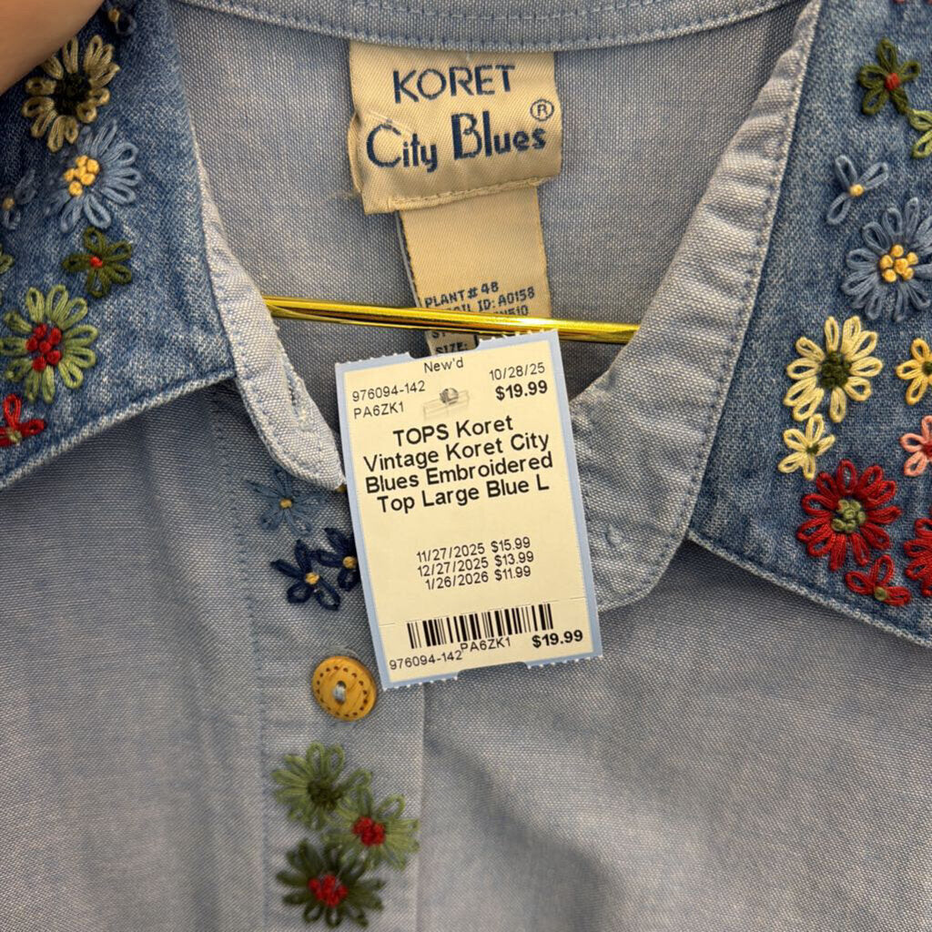 Vintage Koret City Blues Embroidered Top Large