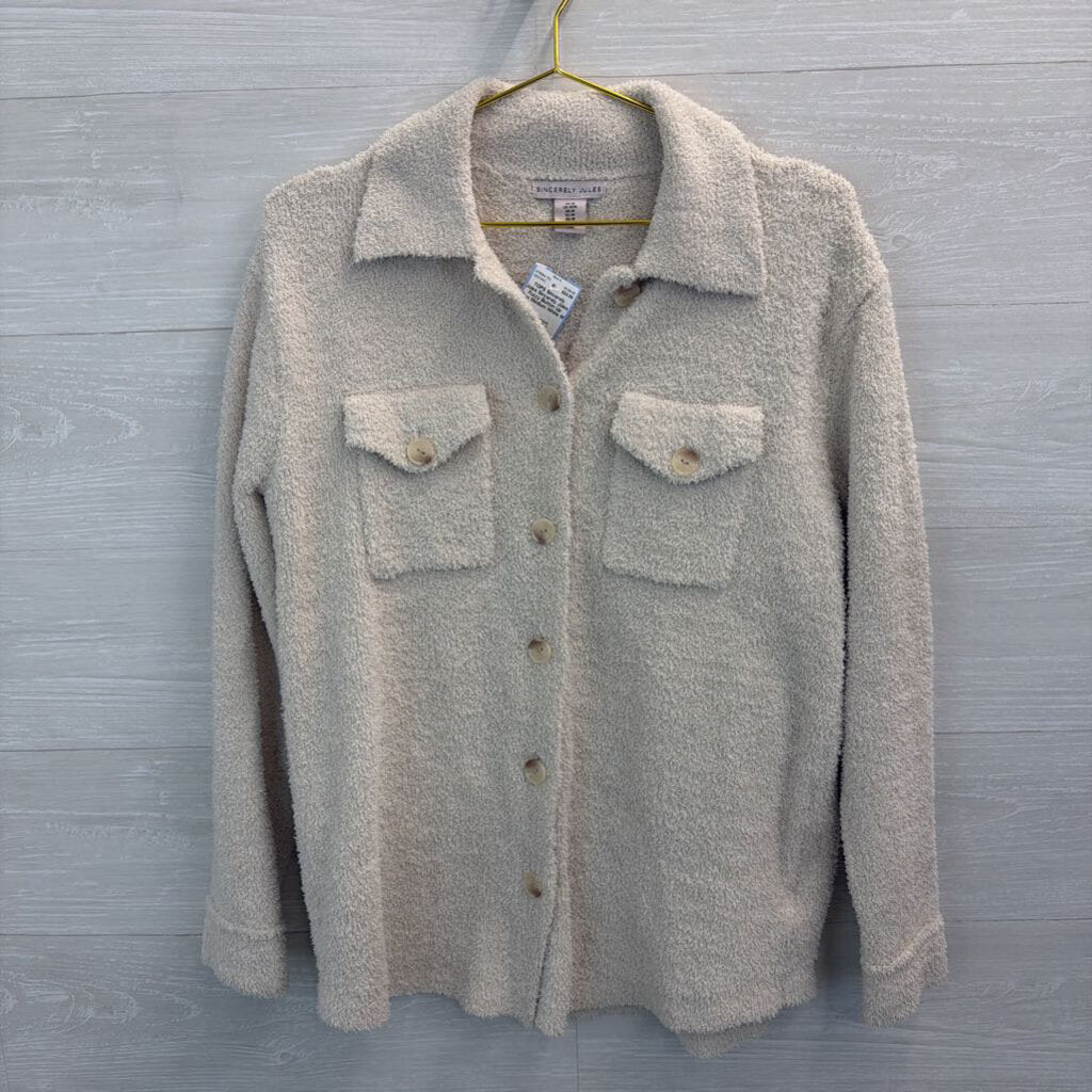 Sincerely Jules Fuzzy Button Up Top Medium