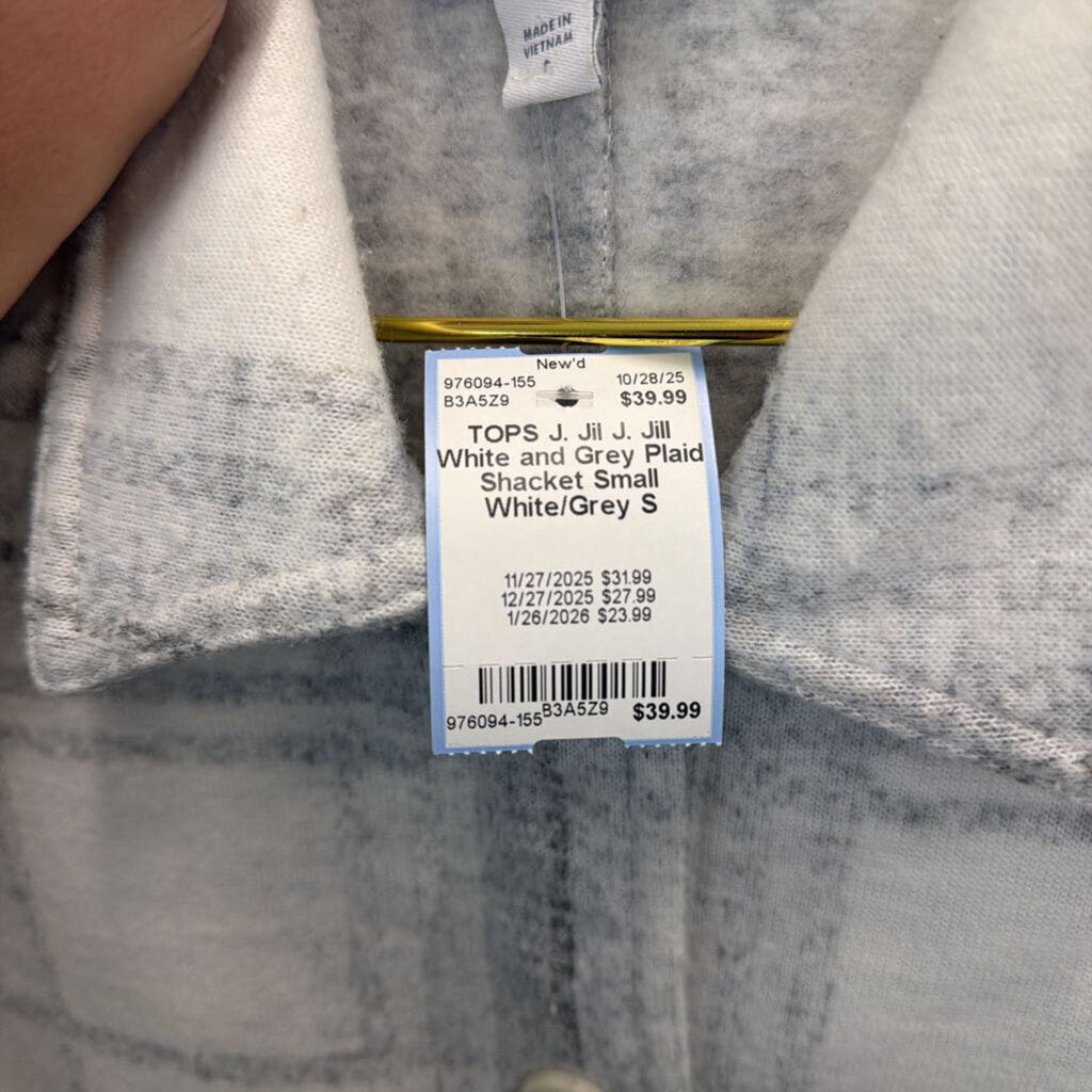 J. Jill White and Grey Plaid Shacket Small