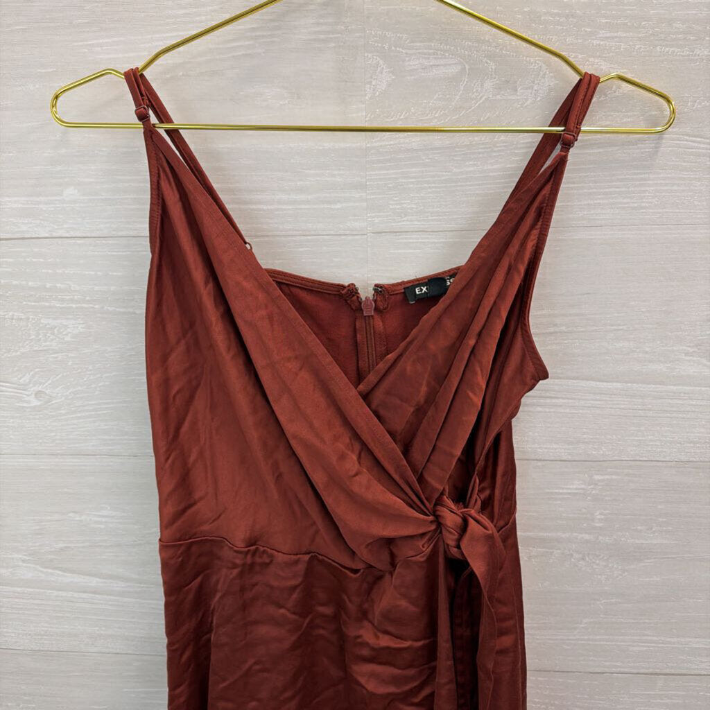 Express Burnt Orange Silky Faux Wrap Dress Medium