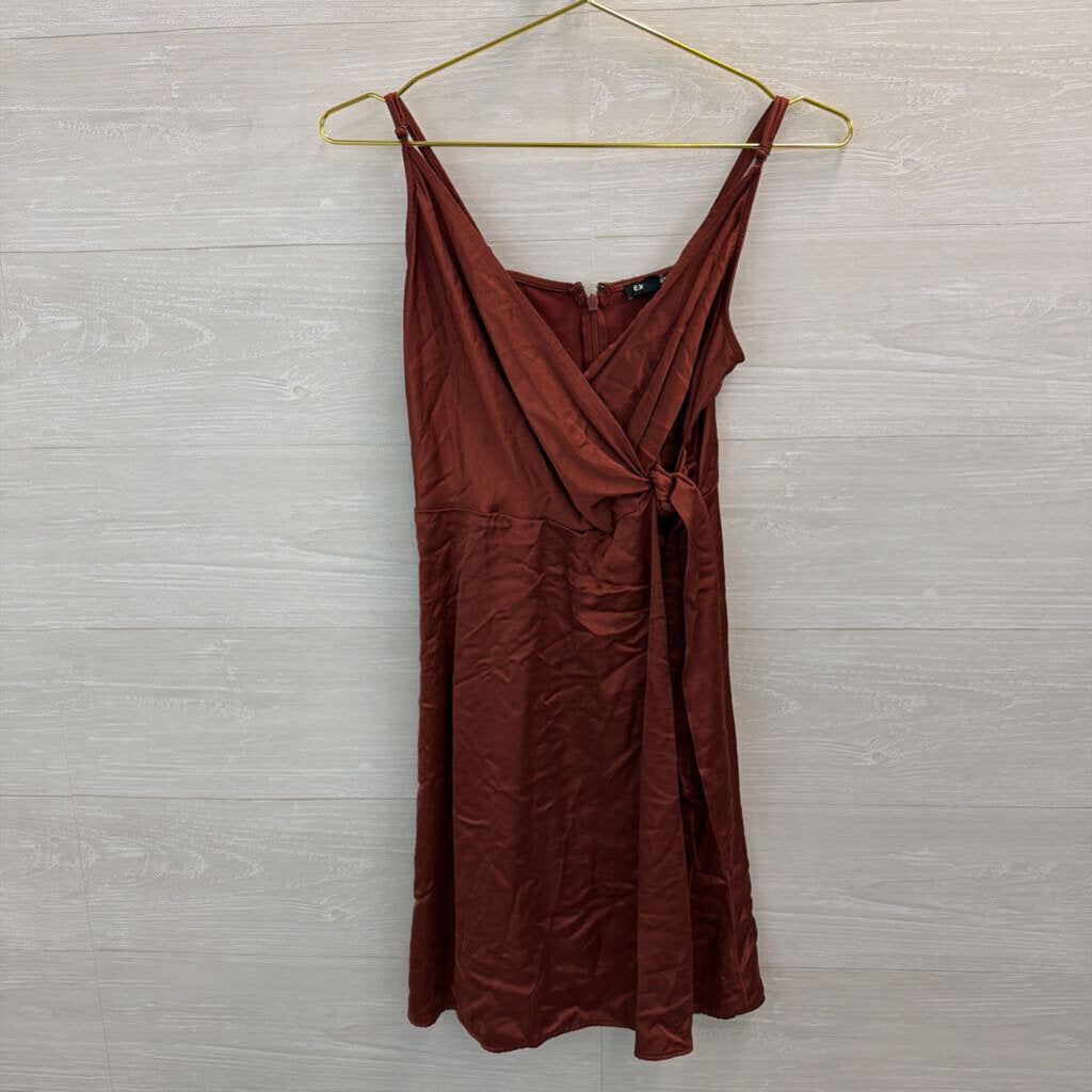 Express Burnt Orange Silky Faux Wrap Dress Medium