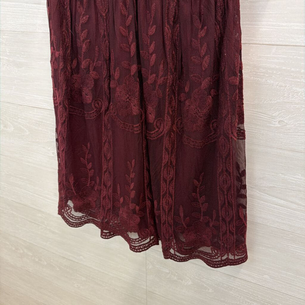 Haute Monde Burgundy Lace Short Sleeve Dress Large