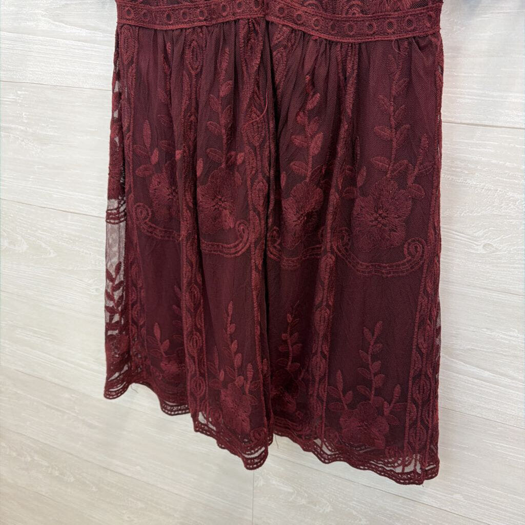 Haute Monde Burgundy Lace Short Sleeve Dress Large