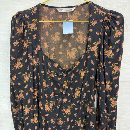 Zara Black/ Brown Print Long Sleeve Dress Medium