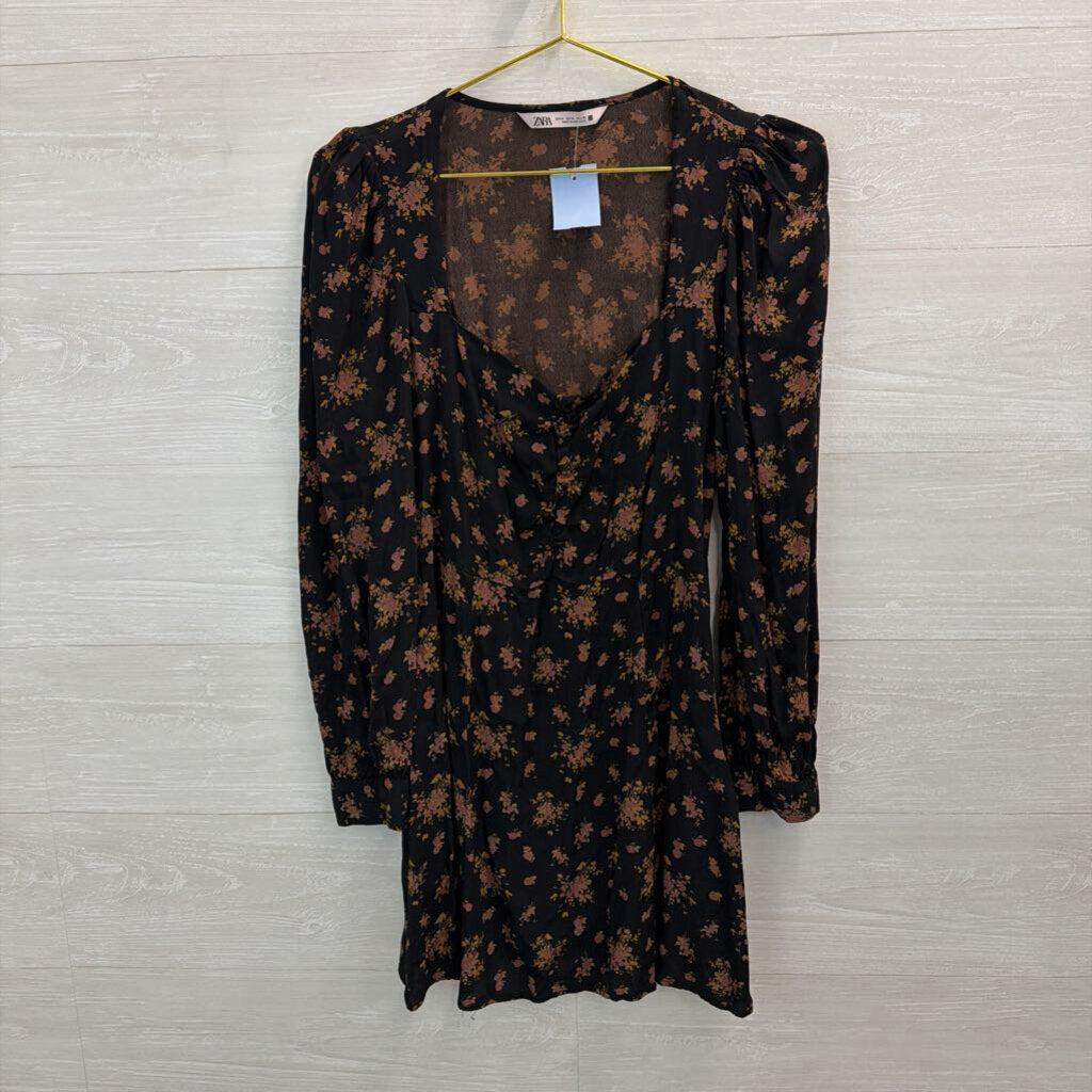 Zara Black/ Brown Print Long Sleeve Dress Medium