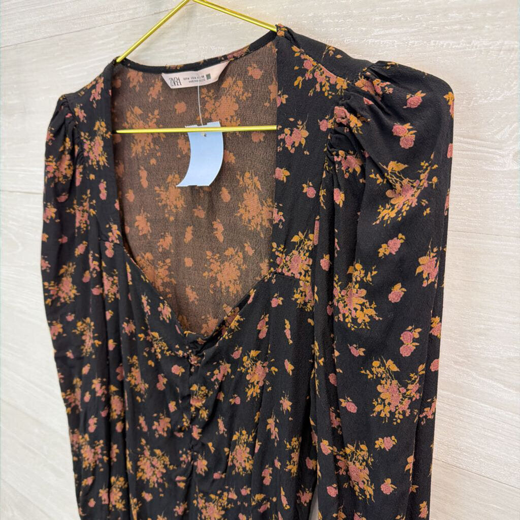 Zara Black/ Brown Print Long Sleeve Dress Medium