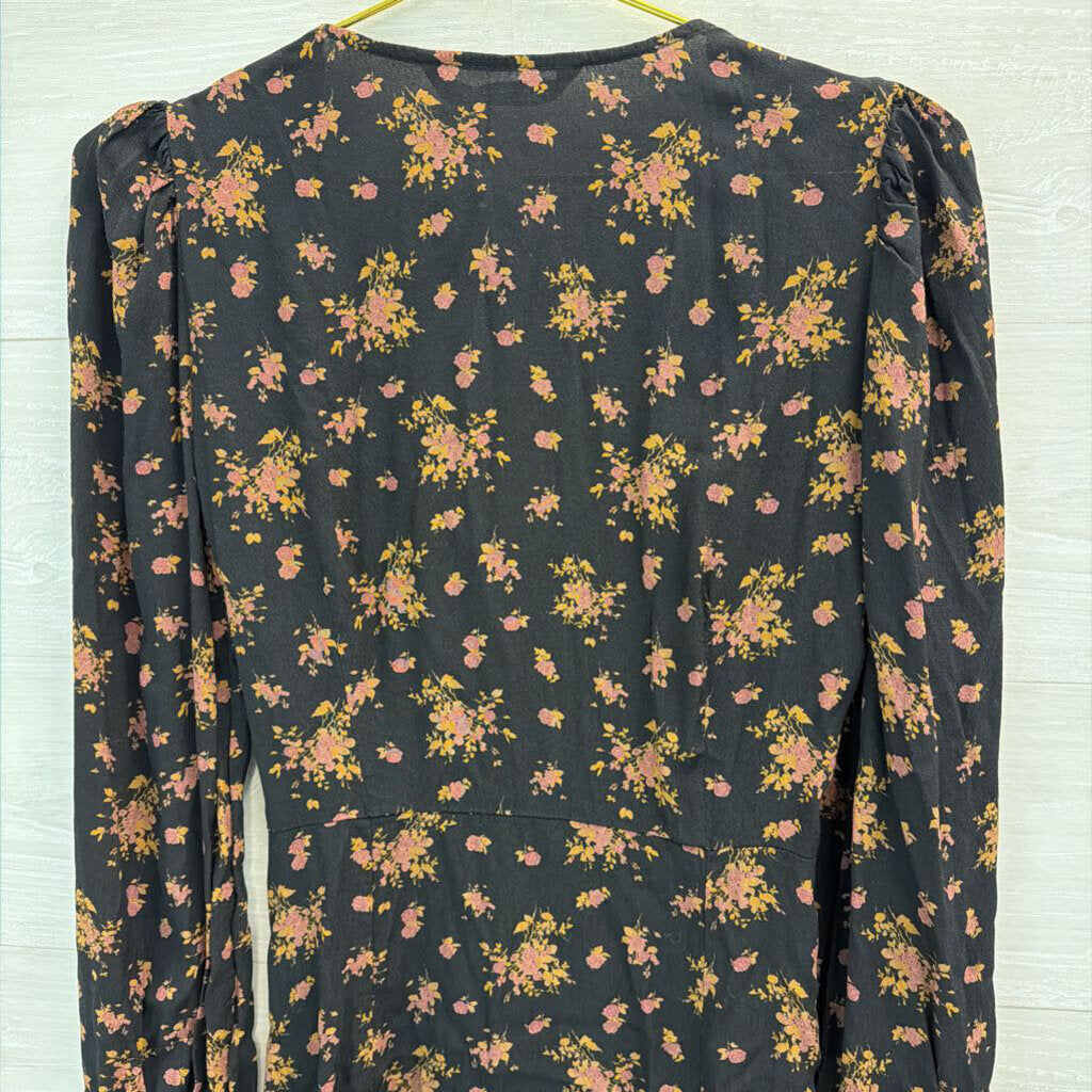 Zara Black/ Brown Print Long Sleeve Dress Medium