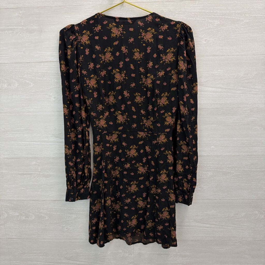 Zara Black/ Brown Print Long Sleeve Dress Medium