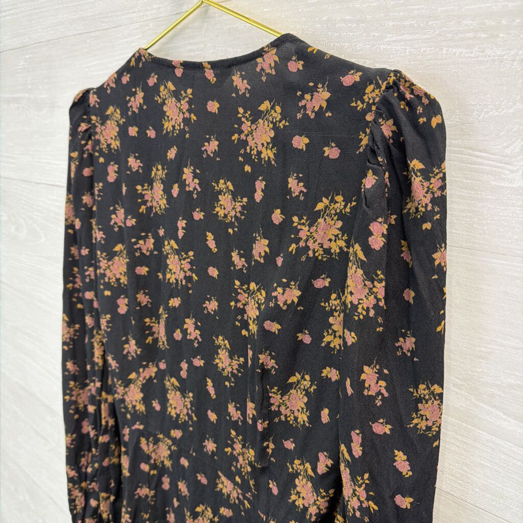 Zara Black/ Brown Print Long Sleeve Dress Medium