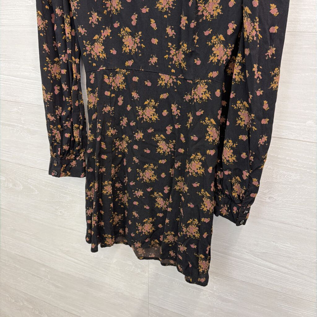 Zara Black/ Brown Print Long Sleeve Dress Medium