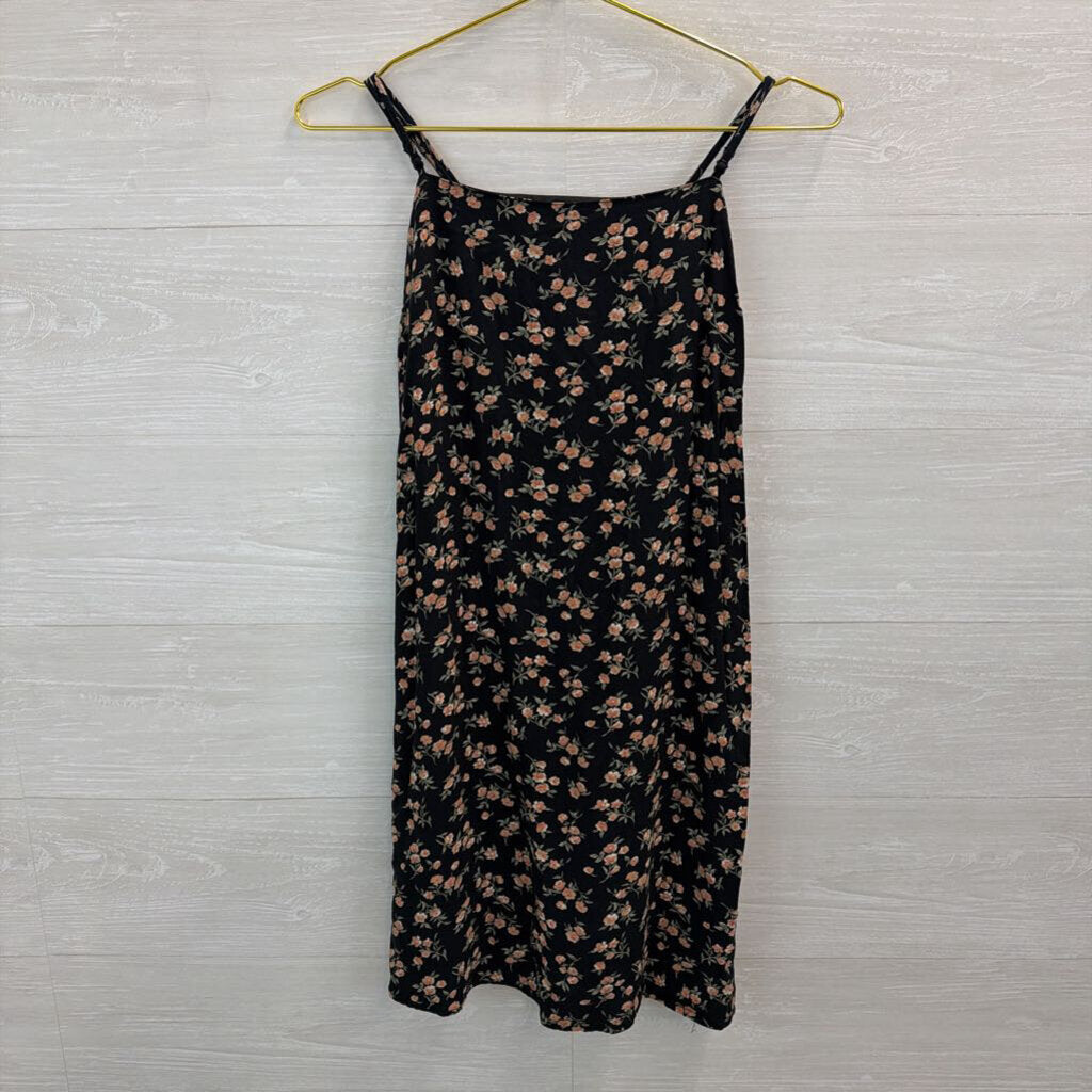 American Eagle Black/ Pink Floral Print Tie Back Dress Large