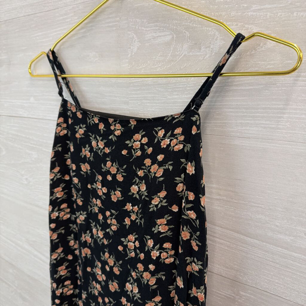 American Eagle Black/ Pink Floral Print Tie Back Dress Large