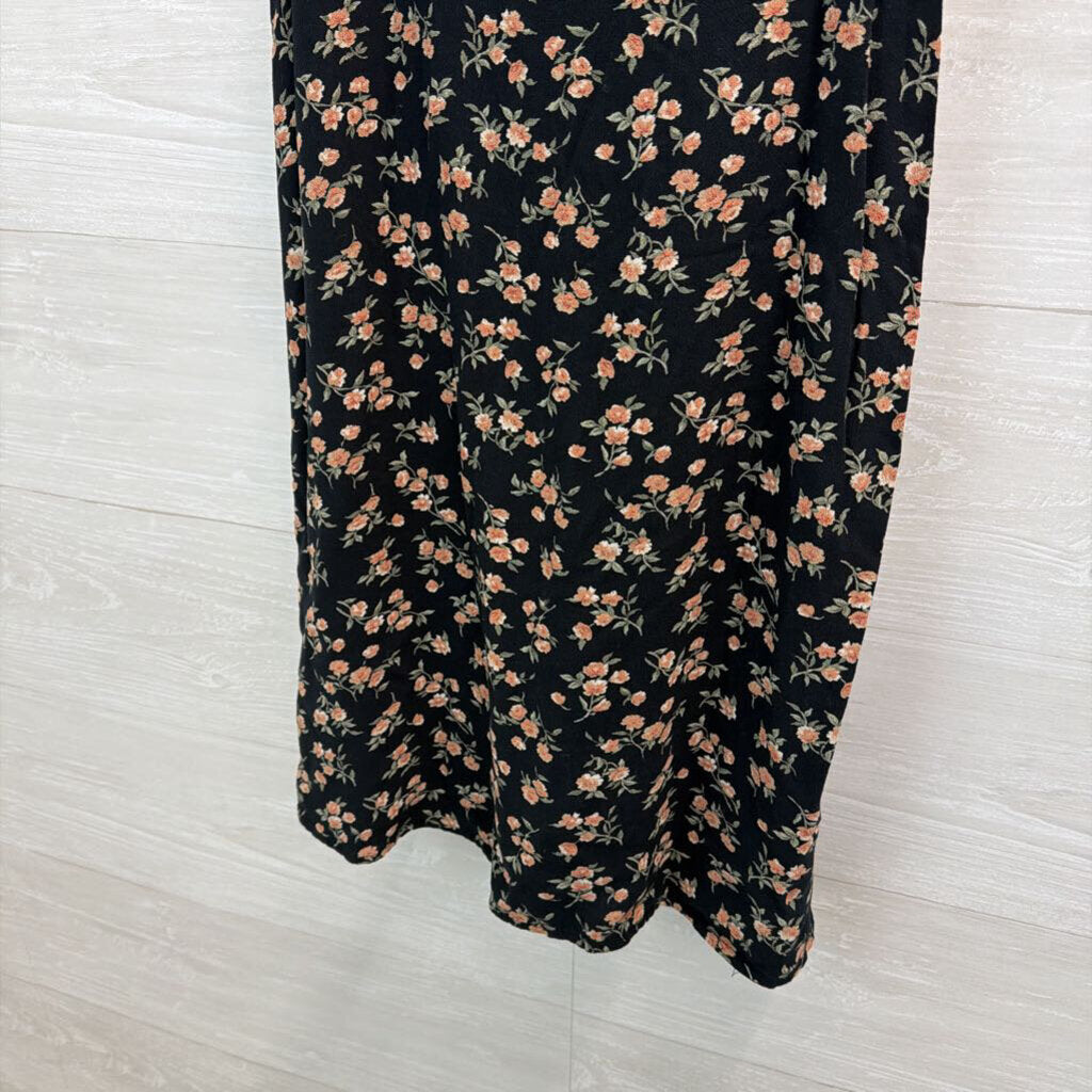 American Eagle Black/ Pink Floral Print Tie Back Dress Large