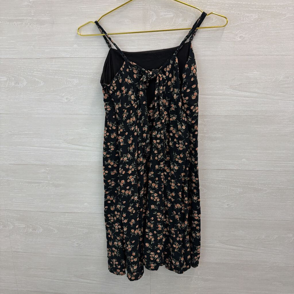 American Eagle Black/ Pink Floral Print Tie Back Dress Large