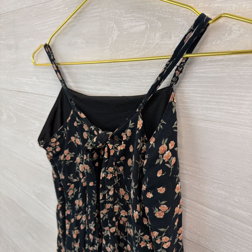 American Eagle Black/ Pink Floral Print Tie Back Dress Large
