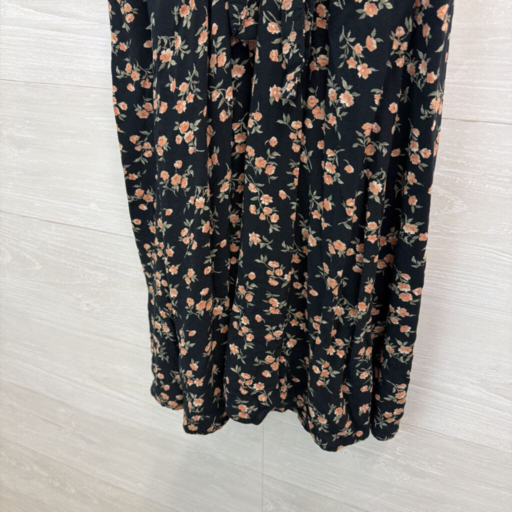 American Eagle Black/ Pink Floral Print Tie Back Dress Large