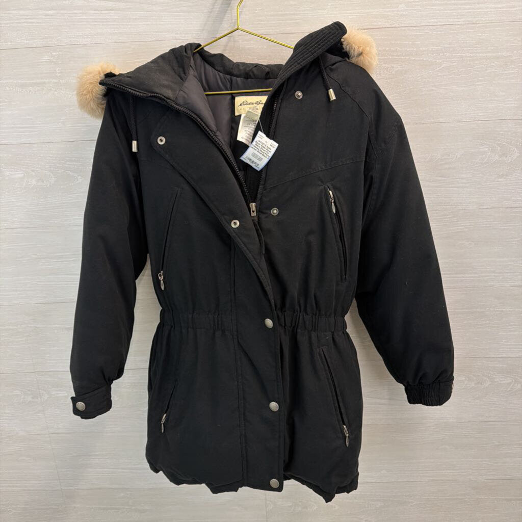 Eddie Bauer Black Down Fur Trimmed Hood Parka Jacket Small