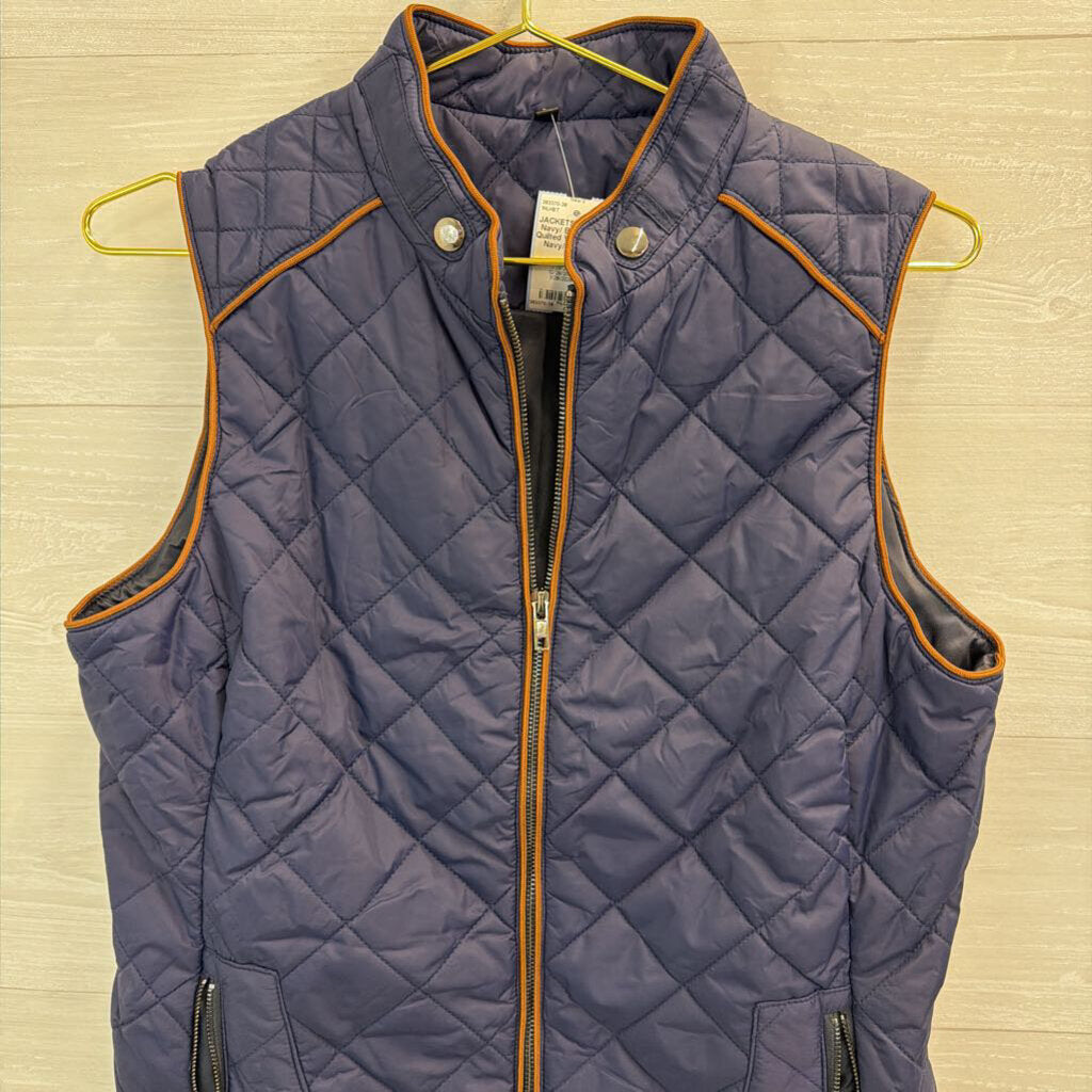 Navy/ Brown Trim Quilted Vest Medium